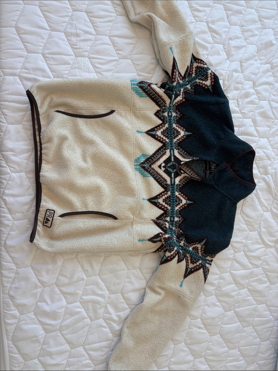 Powder River Outfitters Other - PrAna Cream & Teal Aztec-Detail Quarter Zip Pullover
